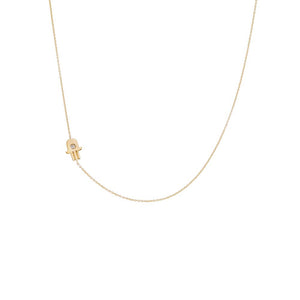 14K Gold Diamond Sideway Hamsa Necklace 14K - Adina Eden's Jewels