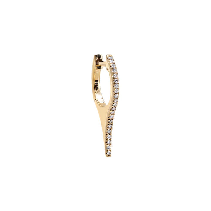 14K Gold / 20MM / Single Diamond Pave Elongated Spike Huggie Earring 14K - Adina Eden's Jewels