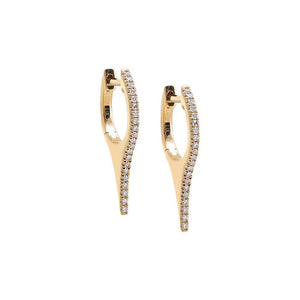 14K Gold / 20MM / Pair Diamond Pave Elongated Spike Huggie Earring 14K - Adina Eden's Jewels