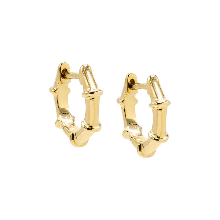 14K Gold / Pair Solid Bamboo Huggie Earring 14K - Adina Eden's Jewels
