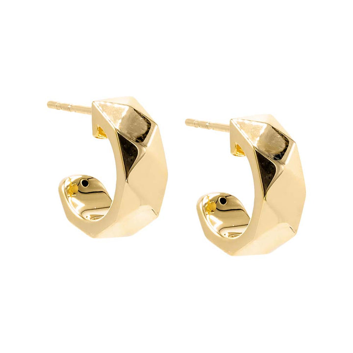 14K Gold / Pair Solid Lines Chunky Open Hoop Earring 14K - Adina Eden's Jewels