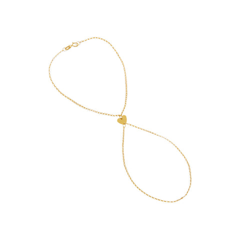 Solid Heart Hand Chain Bracelet 14K