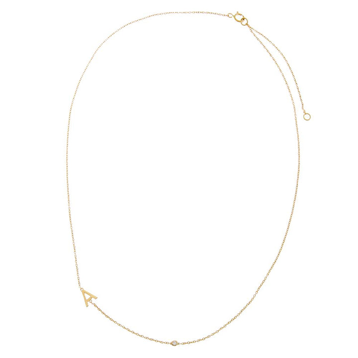  Diamond Bezel Sideway Initial Necklace 14K - Adina Eden's Jewels