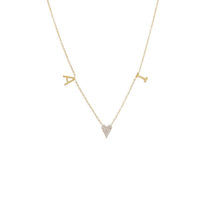 14K Gold Diamond Pave Heart X Double Initial Necklace 14K - Adina Eden's Jewels
