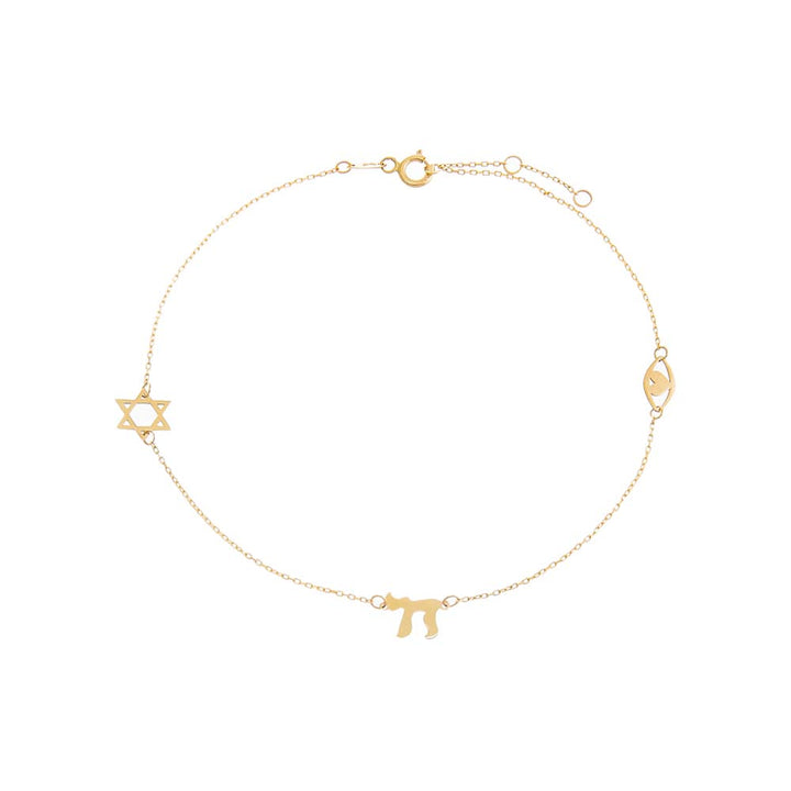 14K Gold Solid Jewish Charms Anklet 14K - Adina Eden's Jewels