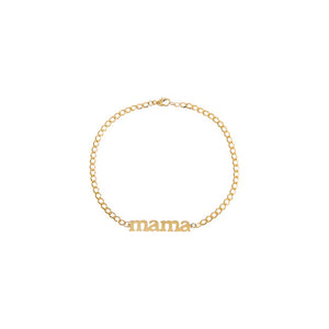 14K Gold Solid Lowercase Mama Plate Cuban Chain Bracelet 14K - Adina Eden's Jewels