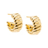 14K Gold / Pair Solid Wide Mini Ridged Hoop Earring 14K - Adina Eden's Jewels
