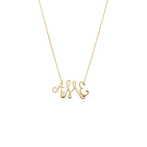 Solid Graduated Script Monogram Necklace 14K