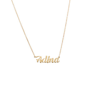 14K Gold / 3 Solid Script Nameplate Necklace 14K - Adina Eden's Jewels
