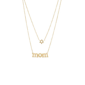 14K Gold Solid Star Of David X Mom Two In One Necklace 14K - Adina Eden's Jewels