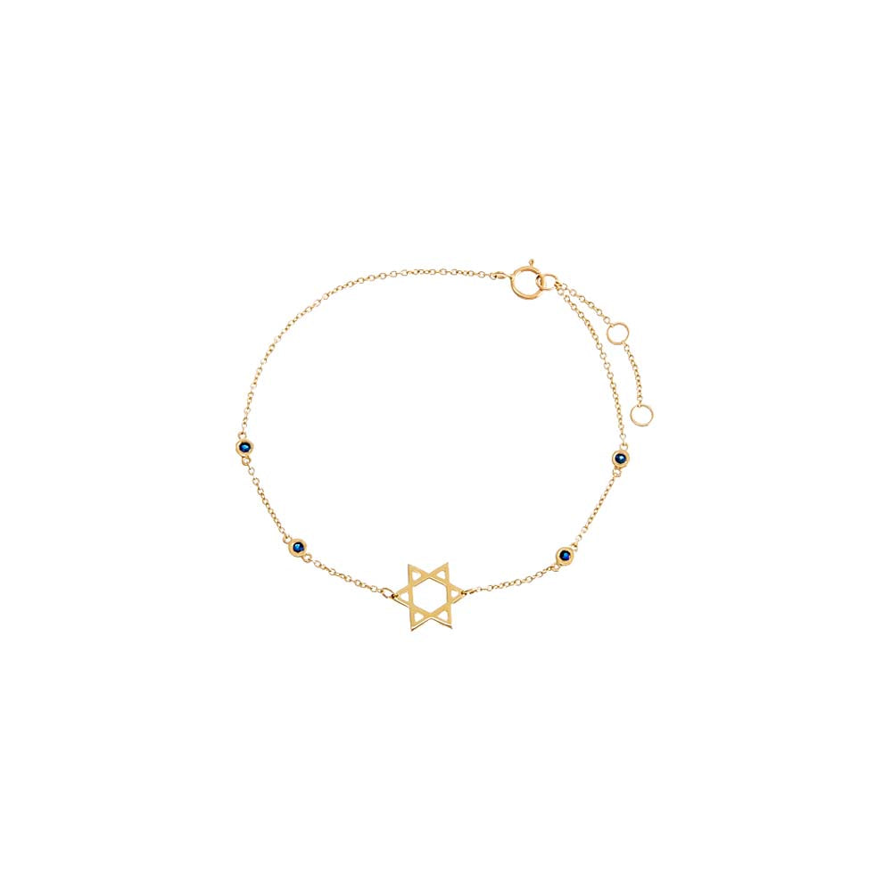 14K Gold Sapphire Blue Bezel Star Of David Bracelet 14K - Adina Eden's Jewels