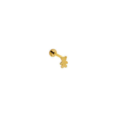 Tiny Teddy Bear Threaded Stud Earring 14K