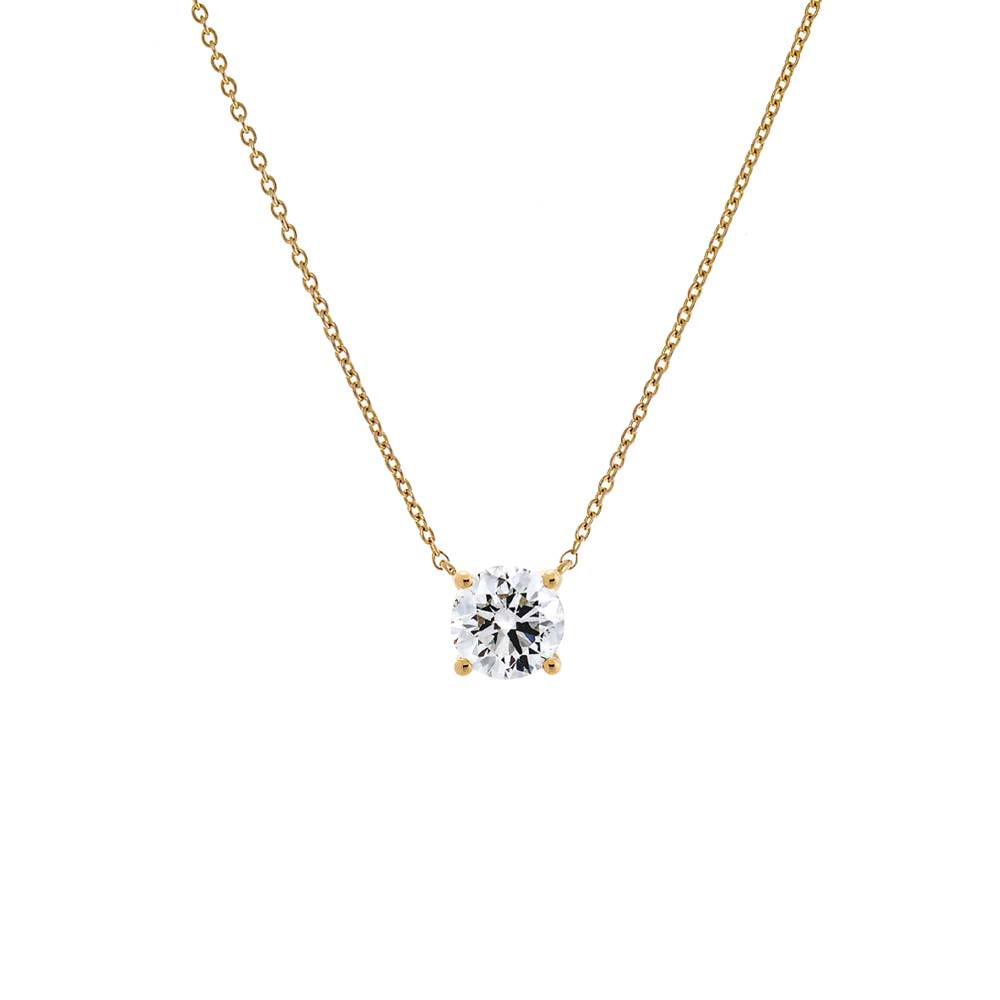 Lab Grown Diamond Round Solitaire Necklace 14K - Adina Eden's Jewels
