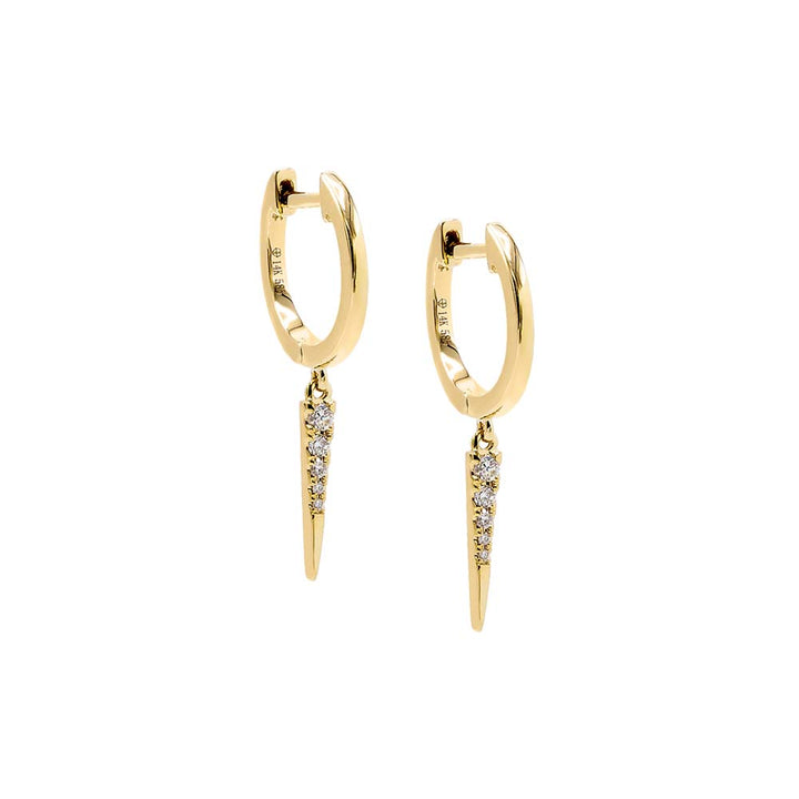 14K Gold / Pair Diamond Long Spike Huggie Earring 14K - Adina Eden's Jewels