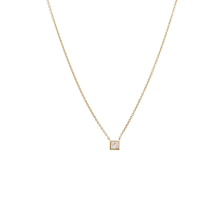  Lab Grown Diamond Princess Cut Bezel Necklace 14K - Adina Eden's Jewels