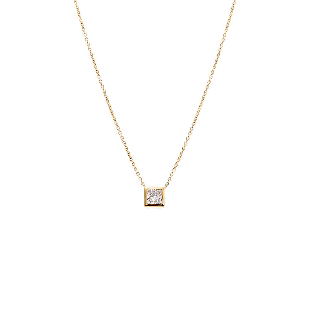 14K Gold / 0.5 CT Lab Grown Diamond Princess Cut Bezel Necklace 14K - Adina Eden's Jewels