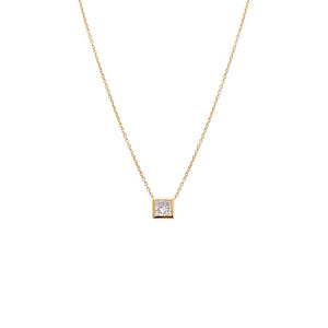 14K Gold / 0.25 CT Lab Grown Diamond Princess Cut Bezel Necklace 14K - Adina Eden's Jewels