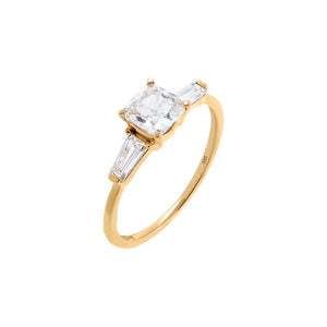 14K Gold / 6 Lab Grown Diamond Cushion Cut Tapered Baguette Engagement Ring 14K - Adina Eden's Jewels