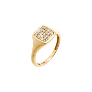 14K Gold / 3 Pavé Diamond Cushion Signet Pinky Ring 14K - Adina Eden's Jewels