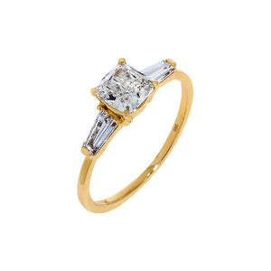 14K Gold / 5 Lab Grown Diamond Cushion Cut Tapered Baguette Engagement Ring 14K - Adina Eden's Jewels