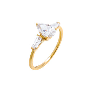 14K Gold / 6 Lab Grown Diamond Pear Cut Tapered Baguette Engagement Ring 14K - Adina Eden's Jewels
