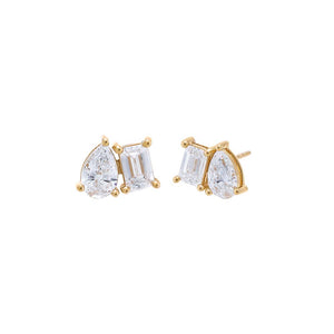 14K Gold Lab Grown Diamond Emerald X Pear Stud Earring 14K - Adina Eden's Jewels