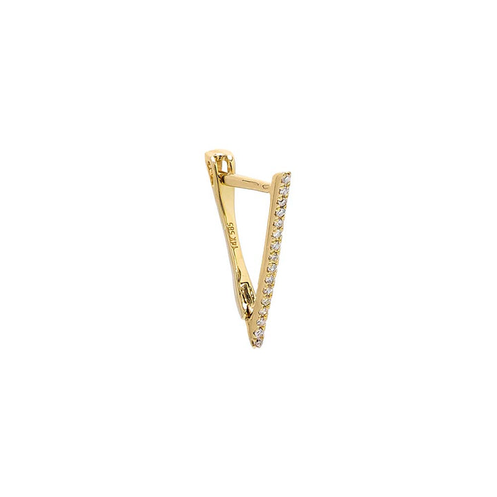 14K Gold / Single Diamond Pave Open Triangle Hoop Earring 14K - Adina Eden's Jewels
