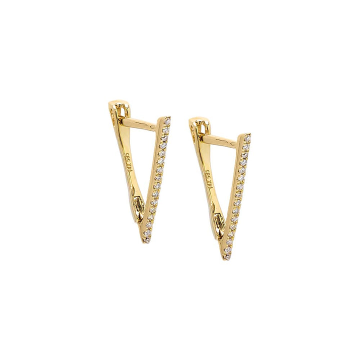 14K Gold / Pair Diamond Pave Open Triangle Hoop Earring 14K - Adina Eden's Jewels