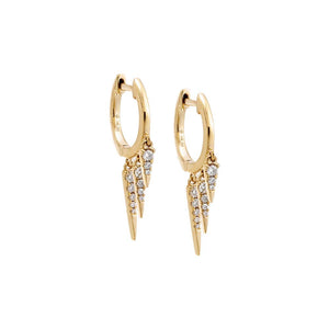 14K Gold / Pair Dangling Diamond Spike Huggie Earring 14K - Adina Eden's Jewels
