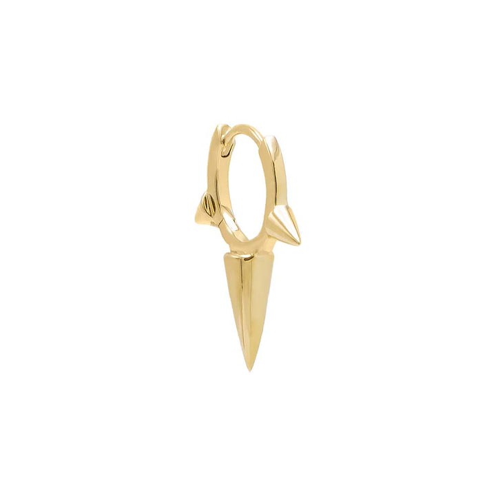 14K Gold / Single Solid Elongated Triple Spike Huggie Earring 14K - Adina Eden's Jewels