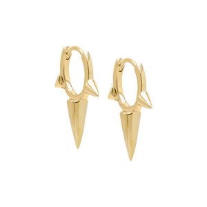 14K Gold / Pair Solid Elongated Triple Spike Huggie Earring 14K - Adina Eden's Jewels