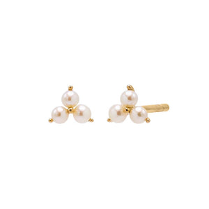 14K Gold / Pair Pearl Trio Cluster Stud Earring 14K - Adina Eden's Jewels
