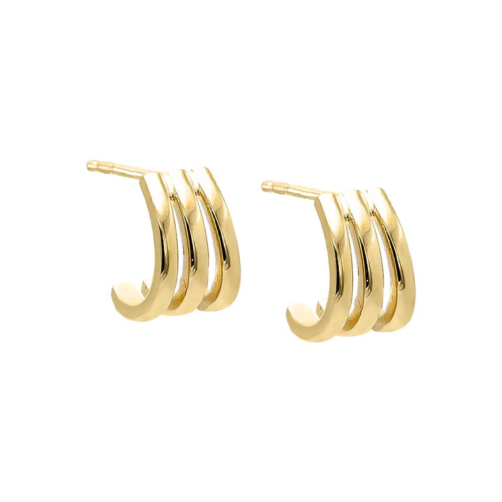14K Gold Solid Triple Cage Stud Earring 14K - Adina Eden's Jewels