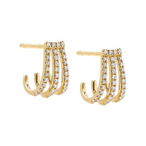 14K Gold Diamond Pave Triple Caged Stud Earring 14K - Adina Eden's Jewels