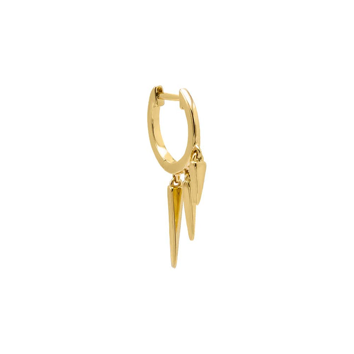 14K Gold / Single Solid Dangling Triple Spike Huggie Earring 14K - Adina Eden's Jewels