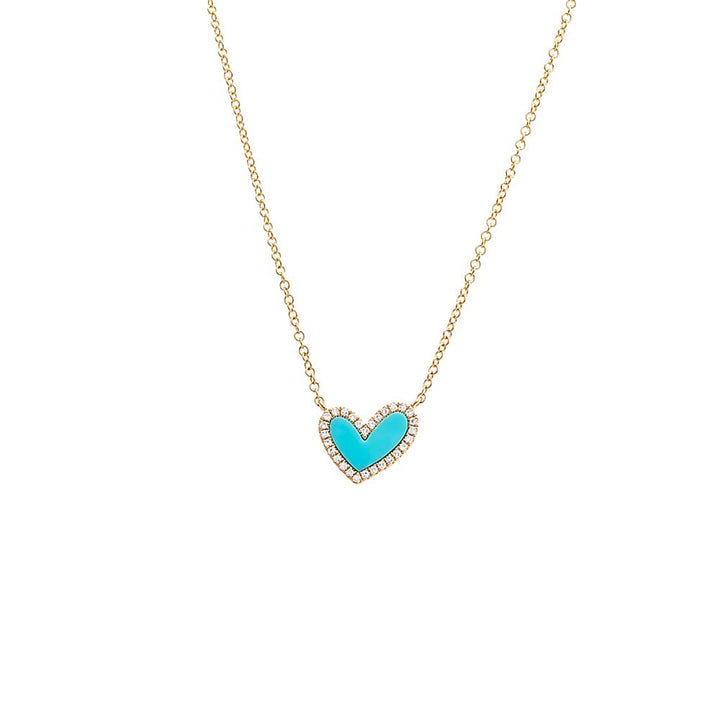 Turquoise Diamond Pave Stone Heart Necklace 14K - Adina Eden's Jewels