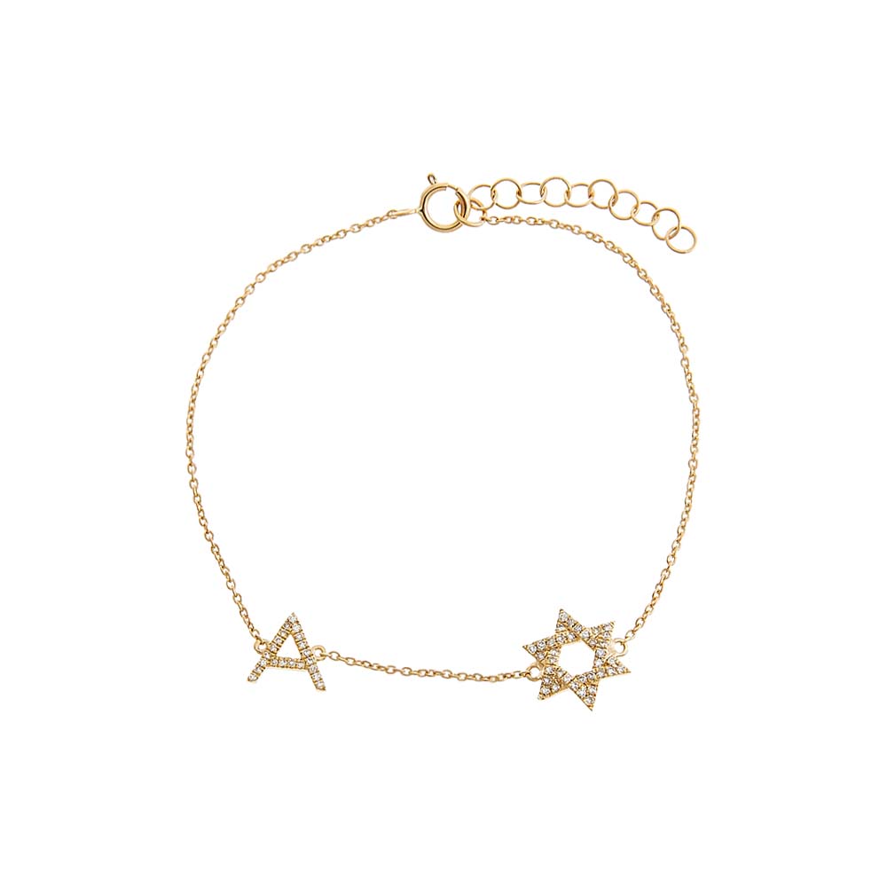 14K Gold Diamond Pave Star Of David Initial Bracelet 14K - Adina Eden's Jewels