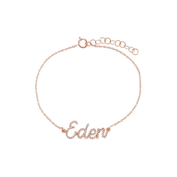 14K Rose Gold / 3 Diamond Pave Script Name Bracelet 14K - Adina Eden's Jewels