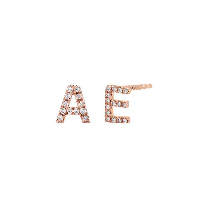 14K Rose Gold / Pair Diamond Pave Initial Stud Earring 14K - Adina Eden's Jewels