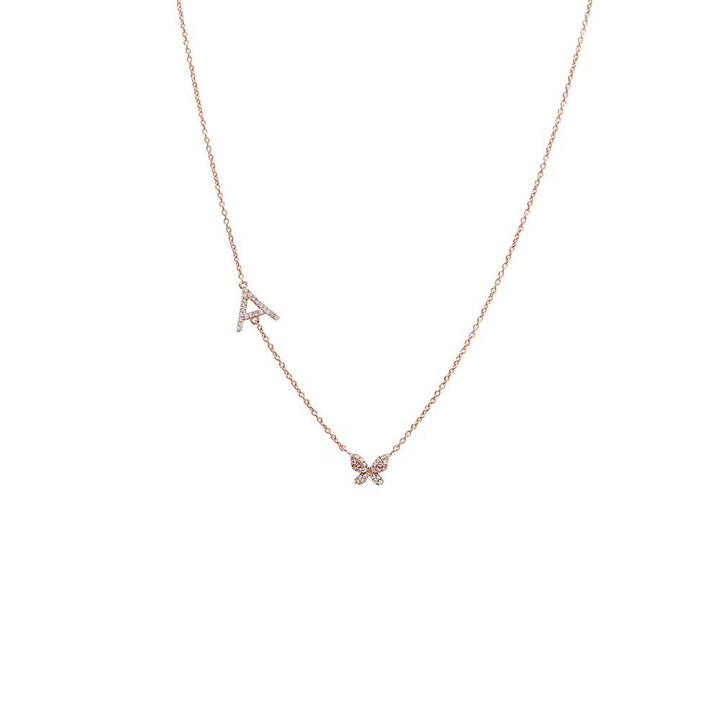 14K Rose Gold Diamond Pave Butterfly Initial Necklace 14K - Adina Eden's Jewels