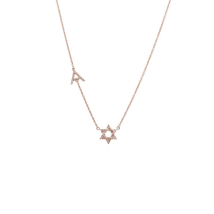 14K Rose Gold Diamond Pave Star Of David Initial Necklace 14K - Adina Eden's Jewels