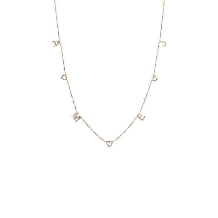 14K Rose Gold / 4 Diamond Pave Open Hearts X Initials Necklace 14K - Adina Eden's Jewels