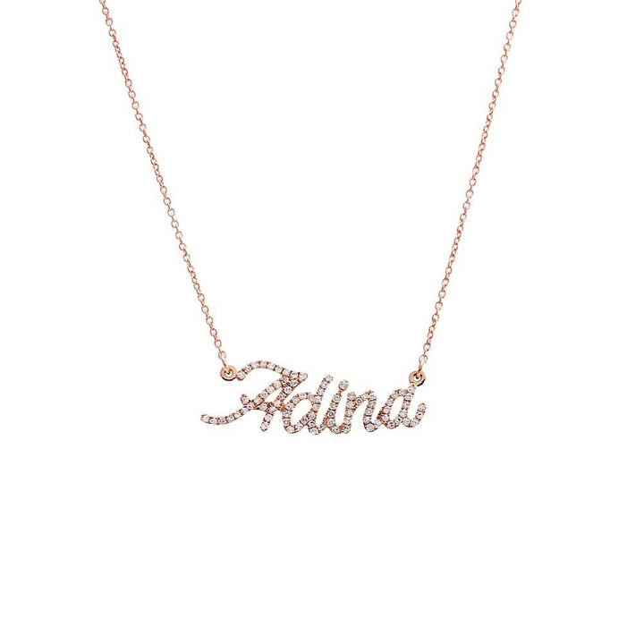 14K Rose Gold Diamond Pave Script Name Necklace 14K - Adina Eden's Jewels
