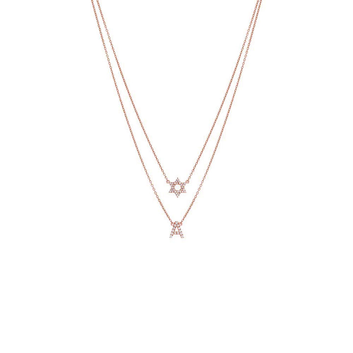 14K Rose Gold Diamond Initial X Star of David Double Necklace 14K - Adina Eden's Jewels