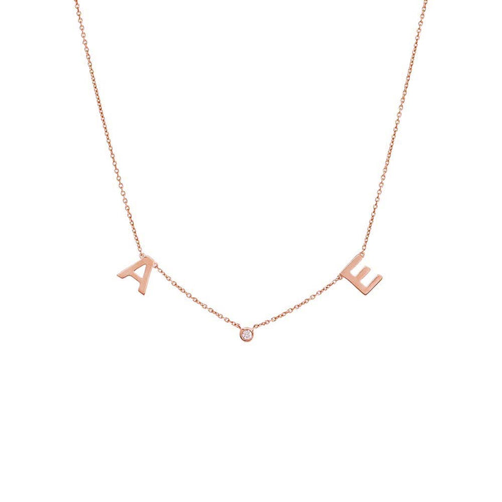 14K Rose Gold Solid Initial X Diamond Bezel Necklace 14K - Adina Eden's Jewels
