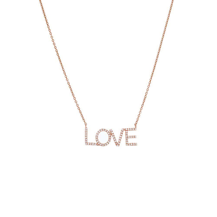 14K Rose Gold Diamond Pave Love Nameplate Necklace 14K - Adina Eden's Jewels