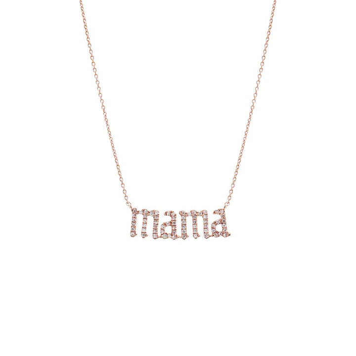14K Rose Gold Diamond Pave Mama Nameplate Necklace 14K - Adina Eden's Jewels