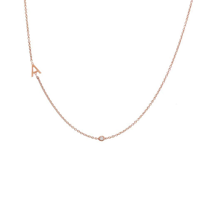 14K Rose Gold Diamond Bezel Sideway Initial Necklace 14K - Adina Eden's Jewels