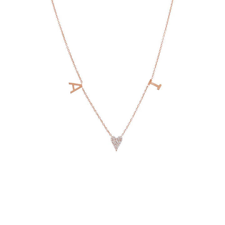 14K Rose Gold Diamond Pave Heart X Double Initial Necklace 14K - Adina Eden's Jewels