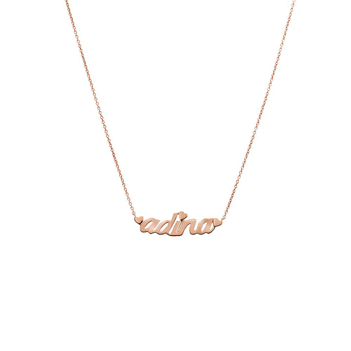 14K Rose Gold Solid Heart Accented Nameplate Necklace 14K - Adina Eden's Jewels